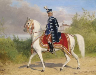 Hungarian Nobleman (Member of the Upper Chamber) on Horseback, Acsa Castle in the Background